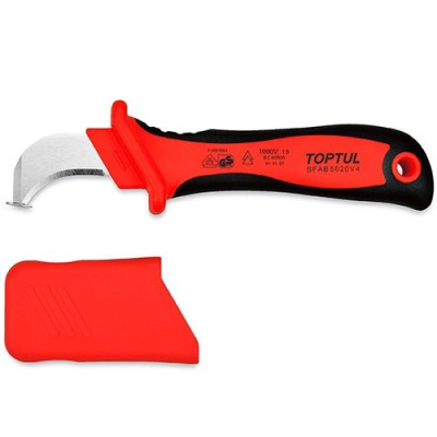 Нож для снятия изоляции с загнутым лезвием VDE 1000V TOPTUL SFAB5020V4 Нож для снятия изоляции с загнутым лезвием VDE 1000V TOPTUL SFAB5020V4