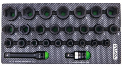 Набор ударных головок 1/2'' 8-32 мм, короткие, 26 предметов в мягком ложементе (A) TOPTUL GEA0261 Набор ударных головок 1/2'' 8-32 мм, короткие, 26 предметов в мягком ложементе (A) TOPTUL GEA0261